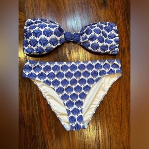 NWT! Kate Spade New York Shell Print Bandeau Blue Bikini Swim Set Women Size XL